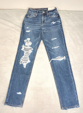 American Eagle Jeans Women 00 24x30 Mom Whisker Factory Distressed 69 NEW