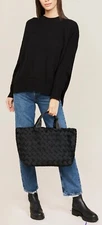 Naghedi Tangier Black Woven Medium Tote Handbag Onyx New $355