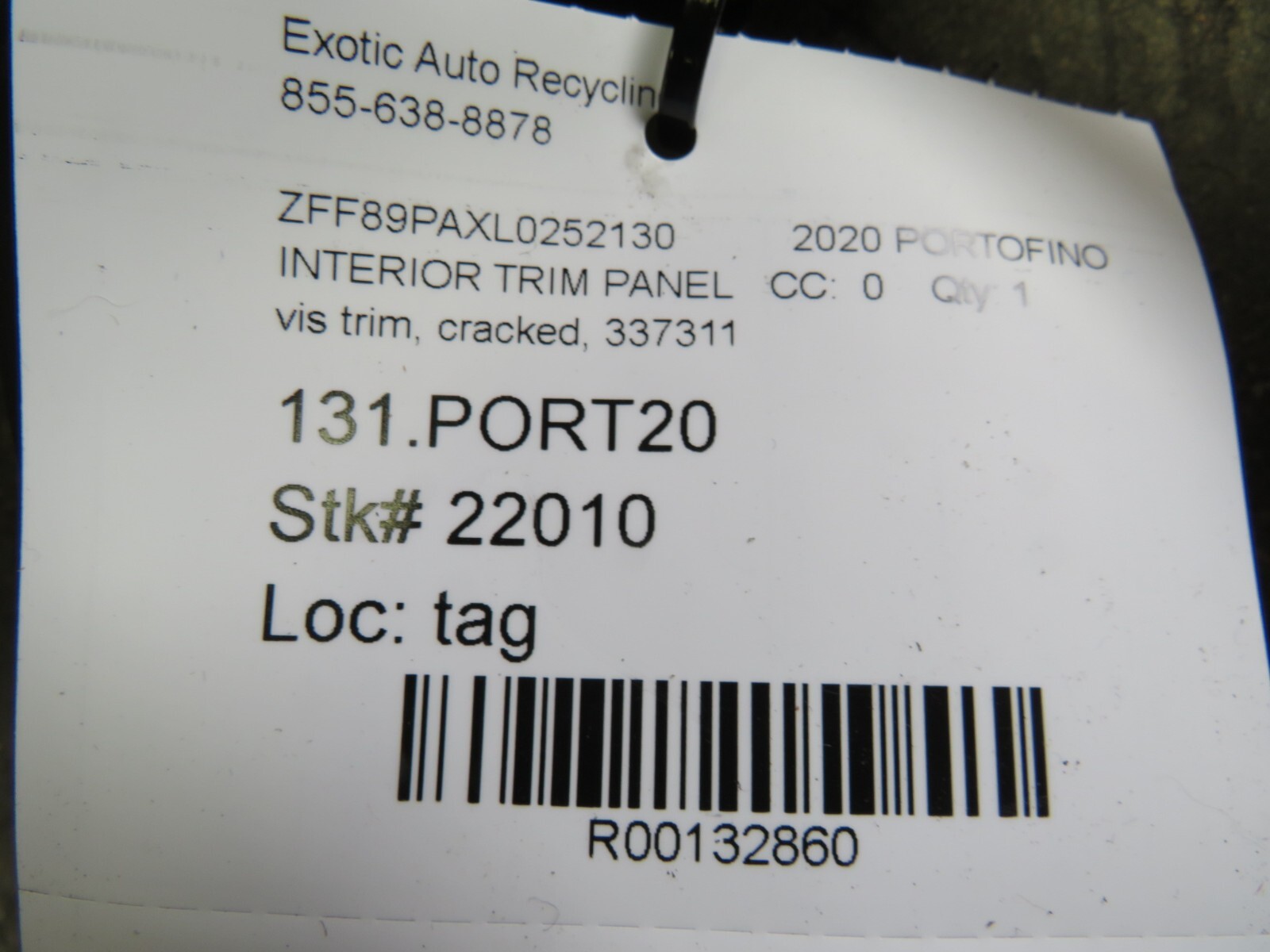 Ferrari Portofino, Visor Trim, Cracked, Used, P/N 337311