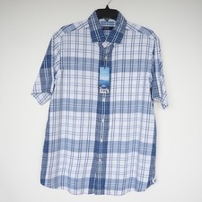 Cremieux Classics Men's Short-Sleeve Shirt L Large Blue White Plaid NWT 85