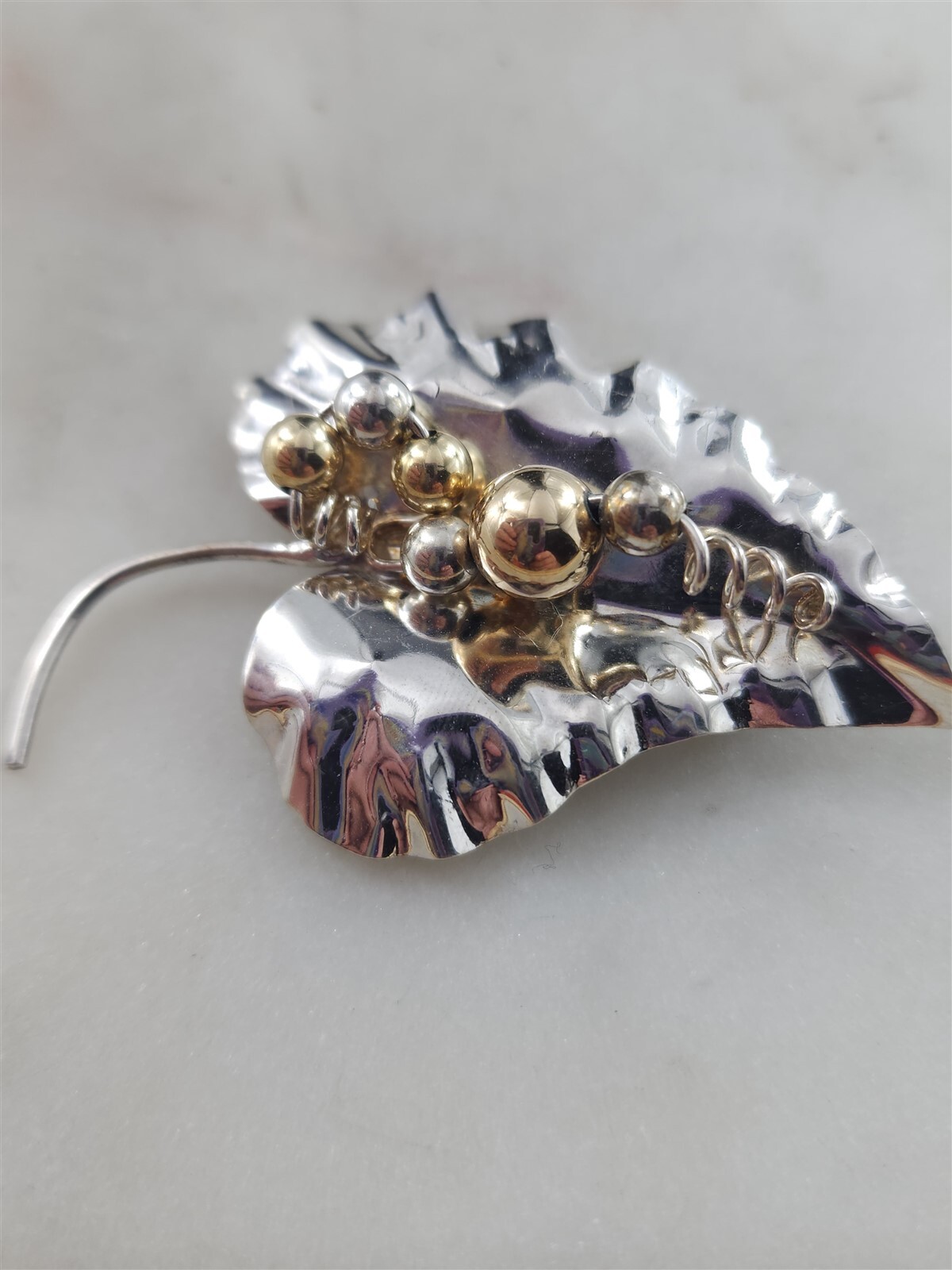 Vintage Solid Sterling Silver Delicate Leaf Golde… - image 2