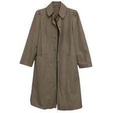 Portrait Khaki Long Sleeve Puff Shoulder Button Front Trench Coat