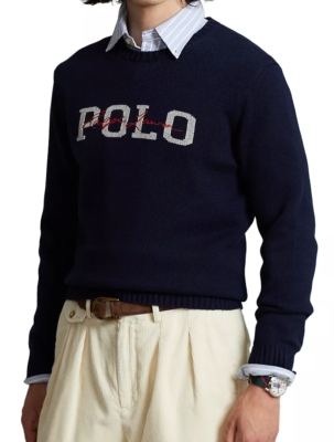 POLO RALPH LAUREN Men's Navy Script Logo Iconic Intarsia Knit