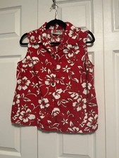 Vintage Women  s Medium Hilo Hattie Hawaiian Sleeveless Shirt Red White floral