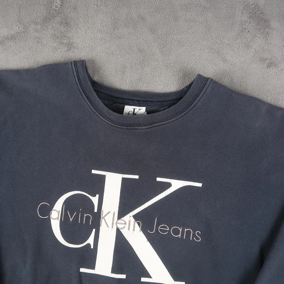 Sudadera Jeans Calvin Klein Vintage Años 90 L Adulto Azul Logo Cuello Redondo Hecha en EE. UU. Foto 4 de 4