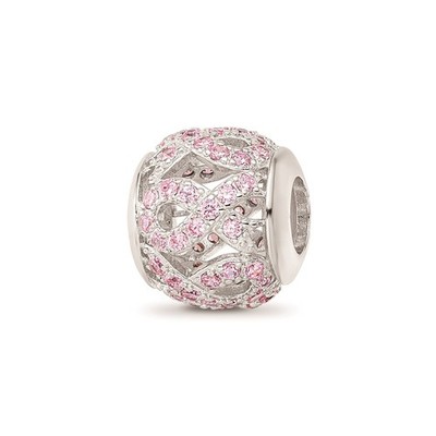 Reflection Beads Sterling Silver Pink CZ Decorated Awareness Ribbon Bead