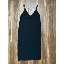 Everlane Japanese GoWeave Long Slip Dress Black V-Neck Midi Size 4