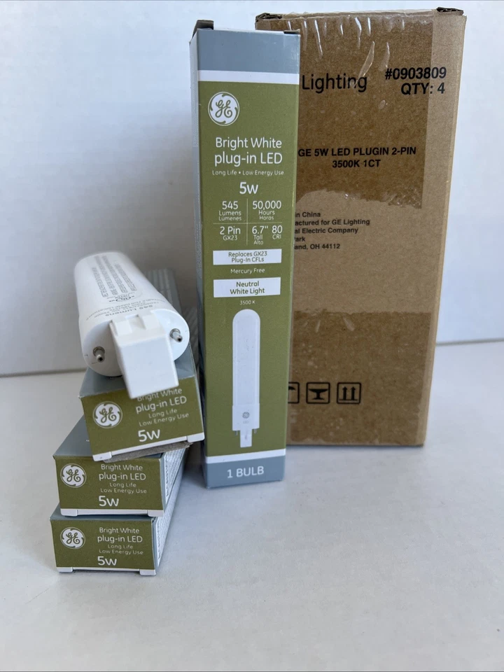 4x GE 5-Watt BrightWhite Bi-Pin LED Replacement for GX23 CFL-545 Lumens / 3500K - Image 3 of 4