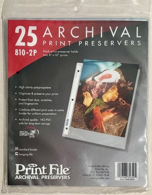 Print File 810-2P Archival Preservers Storage Pages for 2 8 x 10'' Prints - 25-PK