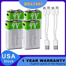 4x 9V 9 Volt Li-ion USB Rechargeable Battery 650mAh Lithium Ion  Charge Cable