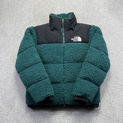The North Face Jacket Mens XS Green Black High Pile Nuptse Sherpa Puffer Down