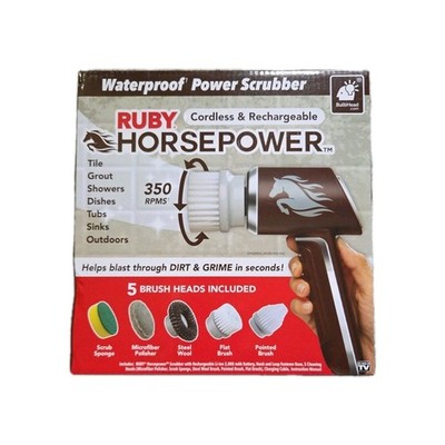 Ruby Horsepower Cordless Rechargeable Power Scrubber 5 Brush Heads Ships Free -s