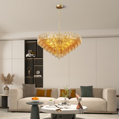 37'' Pendant 14 Light Gold Ceiling Smoke Blown Glass Chandelier Kitchen Fixture