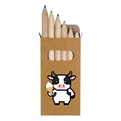 6 x 'Pixel Cow' Short 85mm Pencils / Coloured Pencil Set (PE00087594)