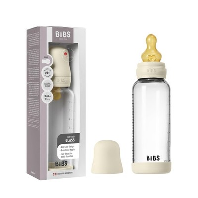 Baby Glass Bottle. 240ml. Anti-Colic. Vented Round Natural Latex Nipple. Supp...
