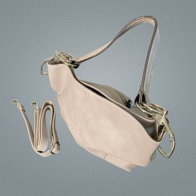 New Americana Purse Beige Pebbled Faux Leather Handbag Pockets Shoulder Strap