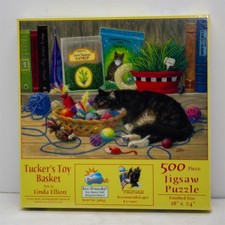 Tucker's Toy Basket 500 Piece Cat Puzzle (Linda Elliott, SunsOut, Made in USA)