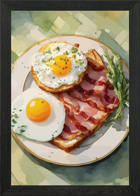 Fried Eggs and Bacon Breakfast Framed Wall Art Poster Canvas Print Picture