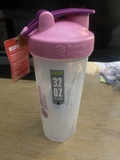 Blender bottle 32 oz, pink and red lid, includes BlenderBall, NEW Sealed Ball