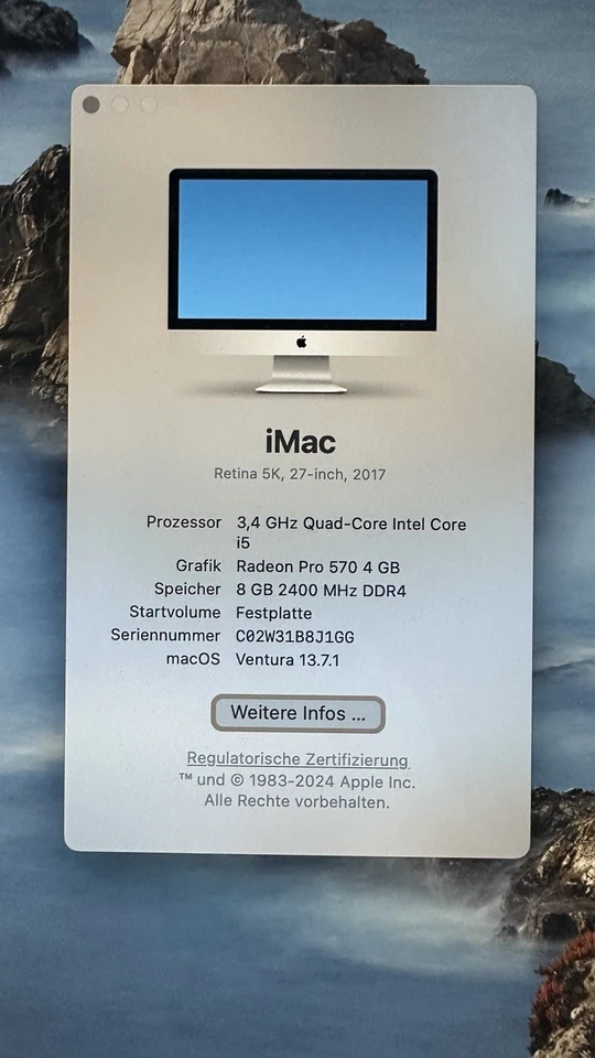Apple iMac 27" Retina 5K i5 3,4 GHz 8GB DDR4 1Tb Fusion Radeon Pro 570 4Gb 2017 - Bild 2 von 3