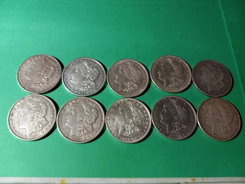 Lot Of 10 (Ten)  Morgan Silver Dollars In Very Good Condition 90% Silver