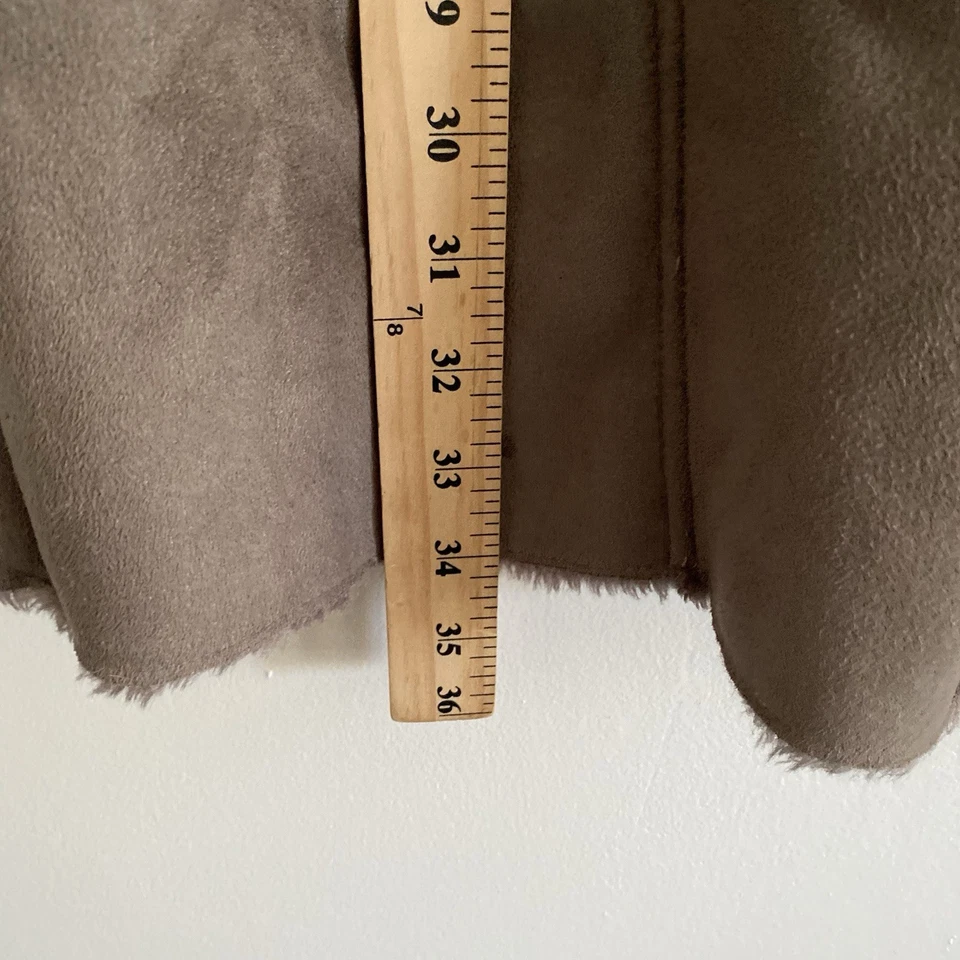 KC Collections Jacket L Faux Suede and Fur Lined Grey Hooded Fleece Lined Warm - Image 4 of 4