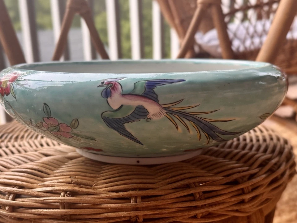 Старинная японская фарфоровая низкая чаша из бирюзы феникс Кутани - Изображение 2 из 4