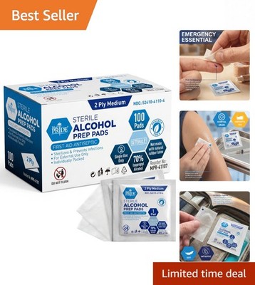 Soft Medical-Grade Alcohol Prep Pads - Antiseptic Swabs for First Aid, 100 Count