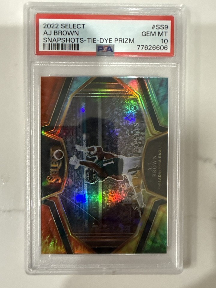 2022 PSA 10 Select A.J. Brown Snapshots Tie-Dye Prizm #SS-9 PSA 10 Select A.J. Brown Snapshots Tie-Dye Prizm 09/25 #SS-9 Eagles