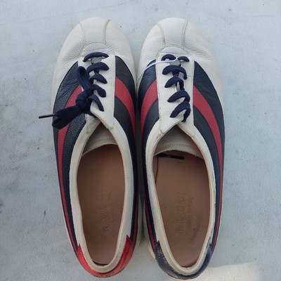 Gucci Falacer Cream Red Navy Leather Lace Up Sneakers Men 9