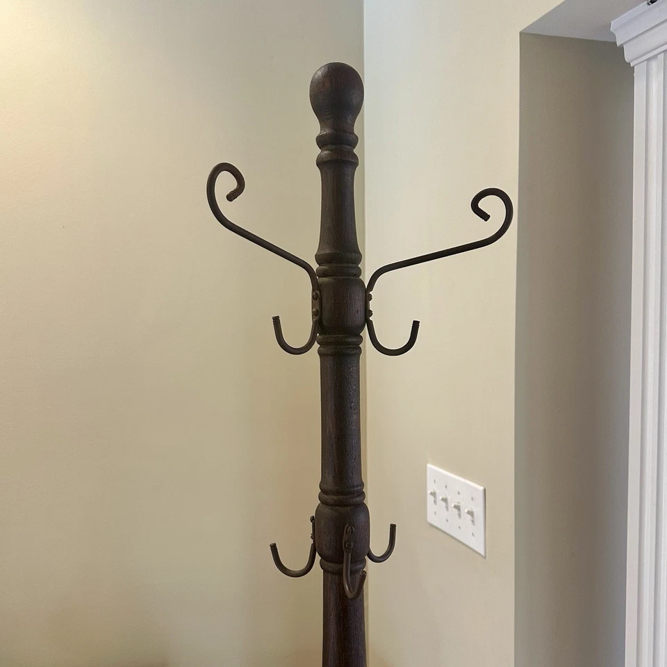 Antique Victorian Arts & Crafts Oak Coat Tree Hall Tree Stand - Image 4 of 4