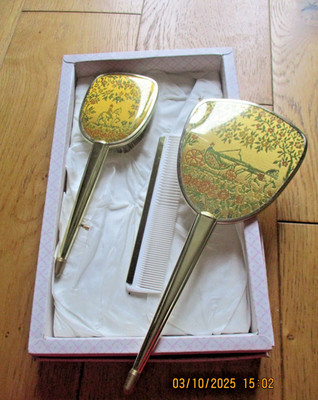 VINTAGE SCHMINKTISCH WASCHTISCH SET REGENT LONDON HAARBÜRSTE SPIEGEL KAMM VERPACKT