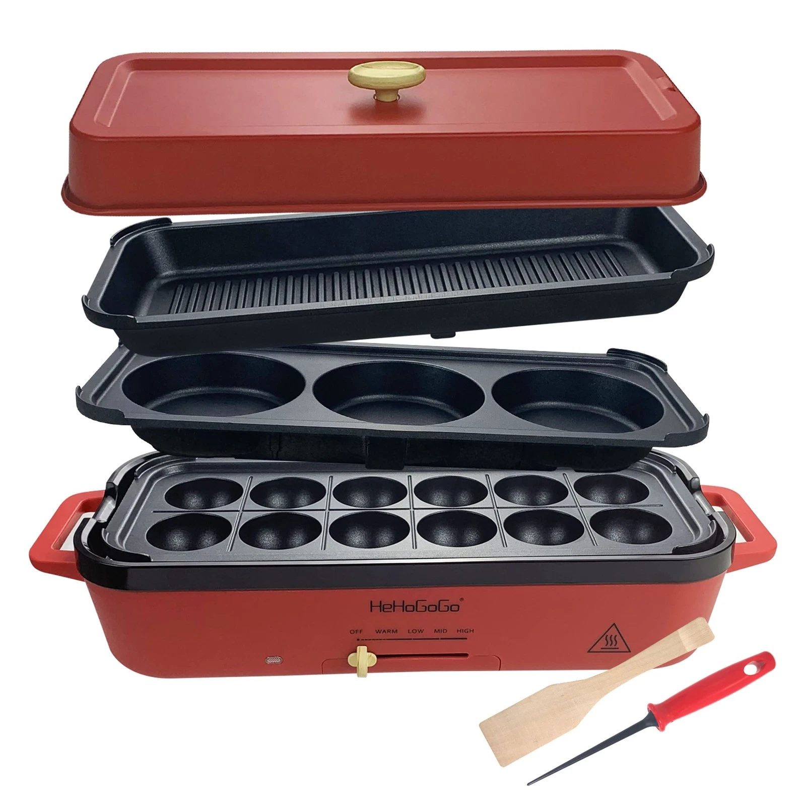 Multifunctional Griddle Grill Nonstick Baking Maker with 3 Interchangeable Pa...