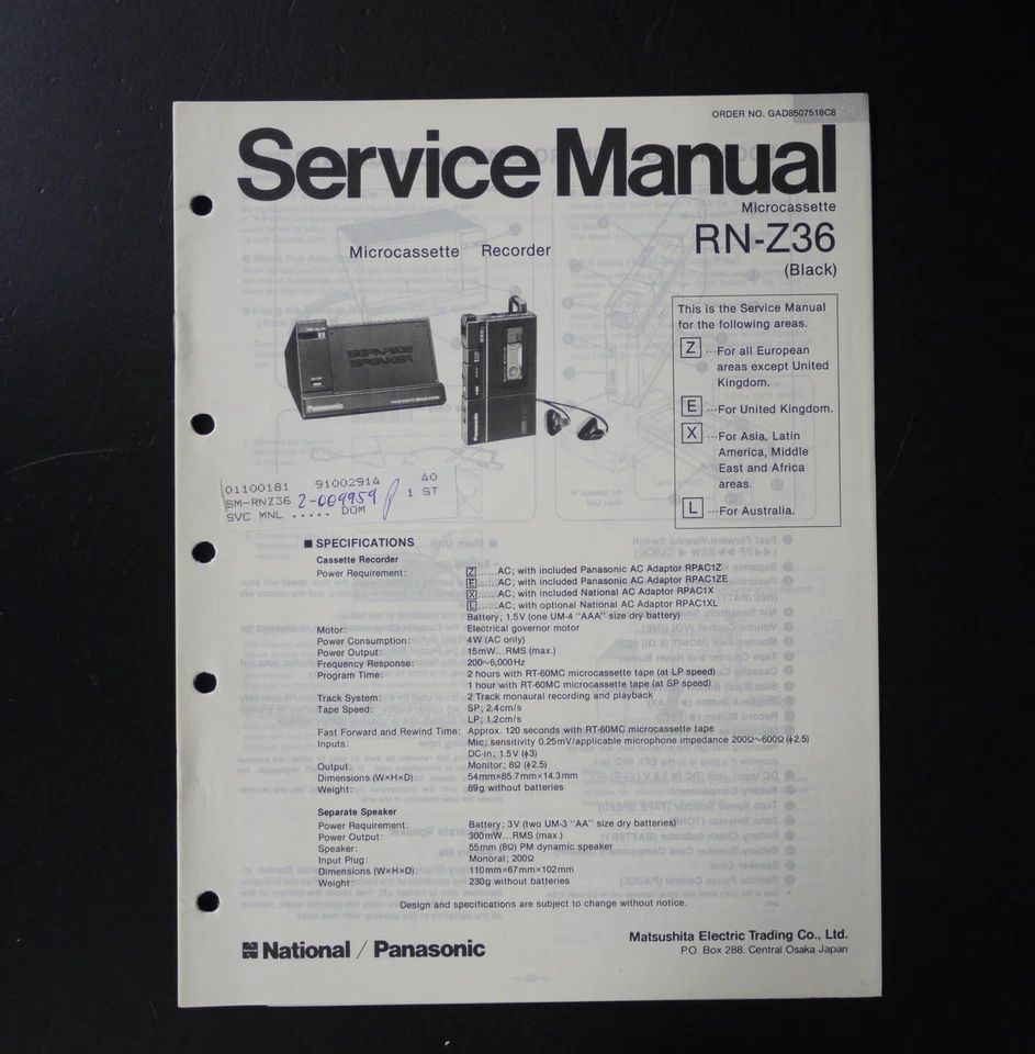 Original NATIONAL/ PANASONIC RN-Z36 Microcassette Corder /Service Manual S35 - Bild 1 von 1
