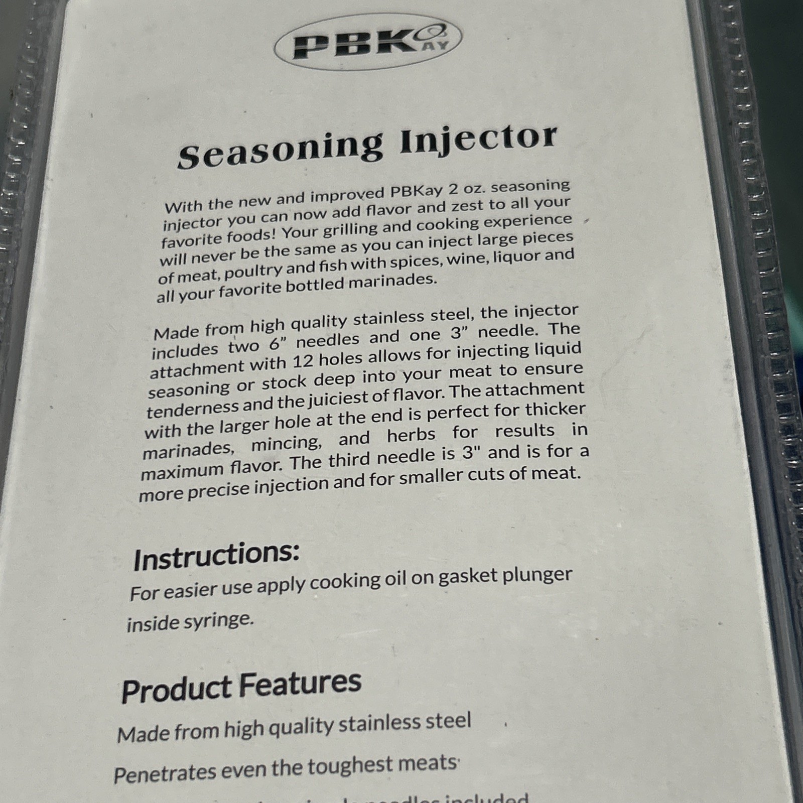 Seasonin Injector 2 oz High Quality Stainless Steel Syringe Marinade + needles