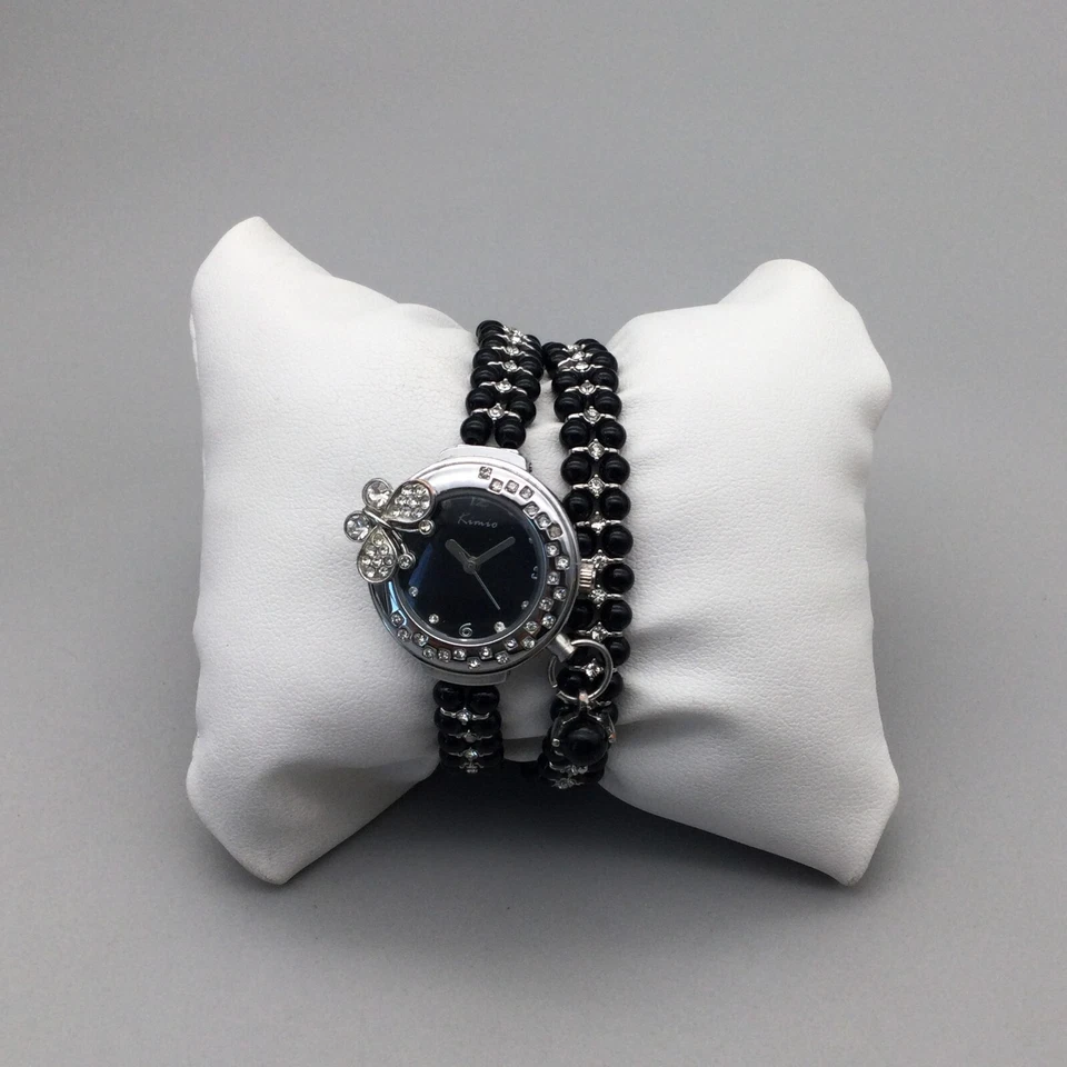 Kimio Watch Women 29mm Silver Tone Black Beaded Wrap Band New Battery 13.5" - Image 2 of 4