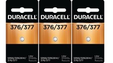 3 x 376 Duracell Button Cell Batteries 377, 376, AG4, SR626SW, SR66, G4, BA 