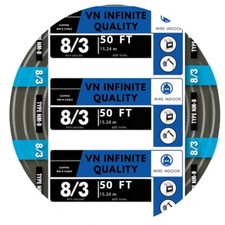 8/3 NM-B Non-Metallic Sheathed Cable Stranded Wire Equivalent to Romex (50 Ft)