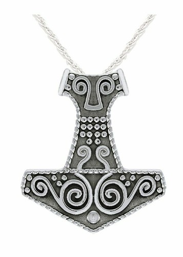 Orecchino a cerchio in argento sterling con martello di Thor: ciondolo Mjolnir in rilievo - Italia