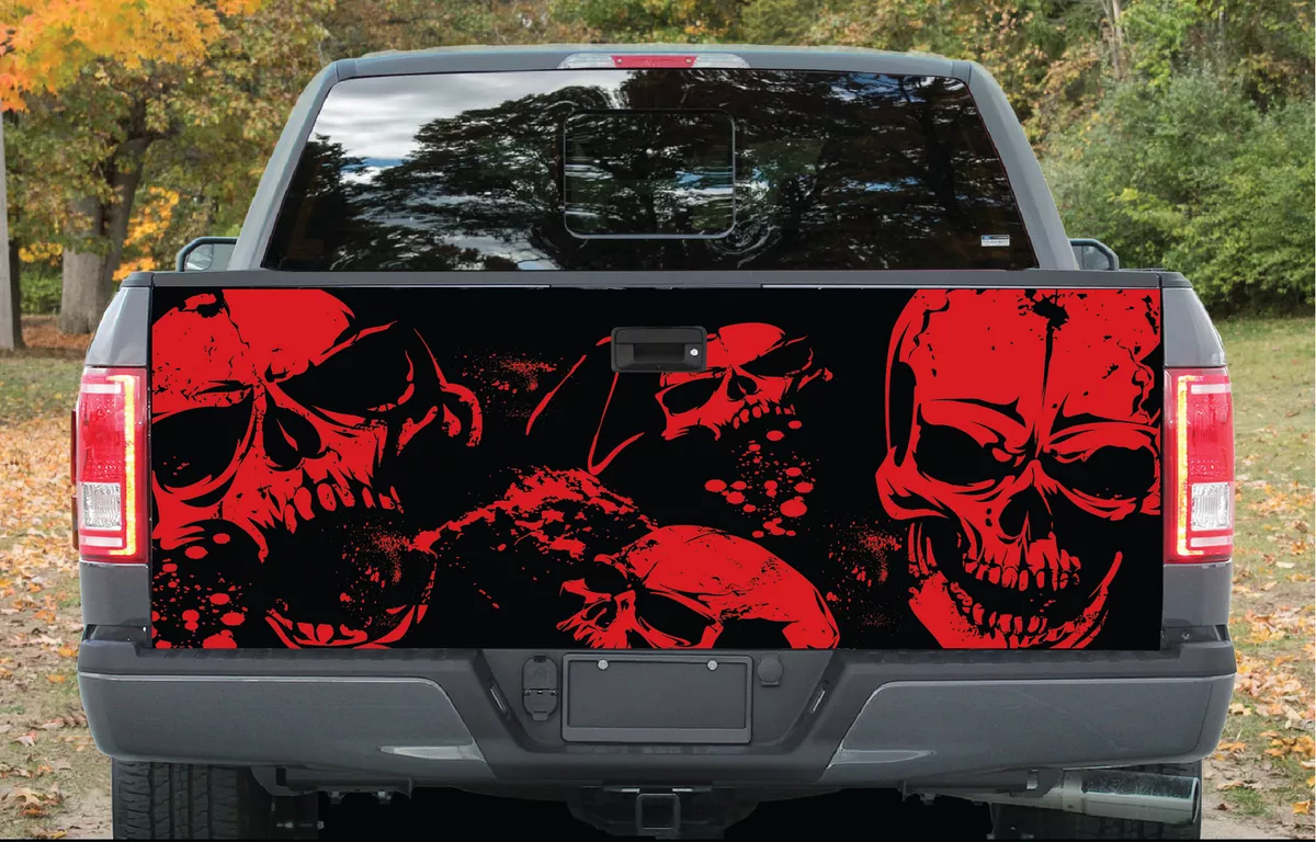 Black Red Grunge Skulls Car Vinyl Decal Graphic Pickup Wrap