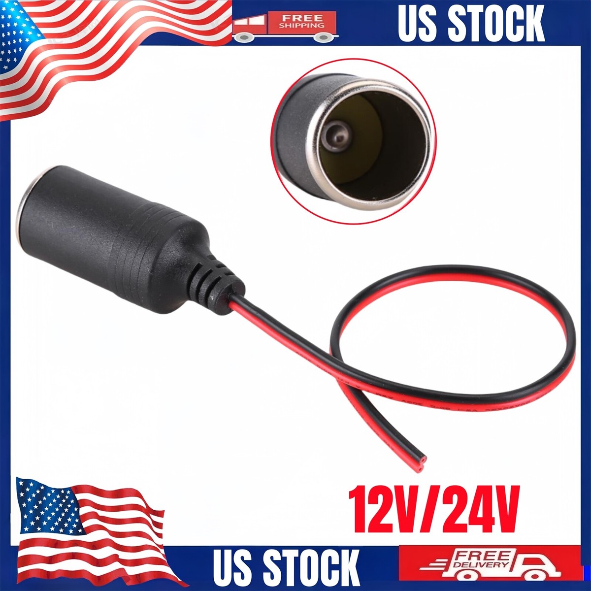 33CM Car Cigarette Lighter Charger Cable Female Socket Plug Connector  Adapter