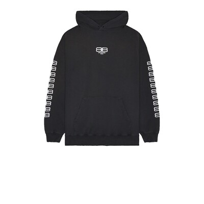 Balenciaga BB-Embroidered Oversized Hoodie in Black Large New