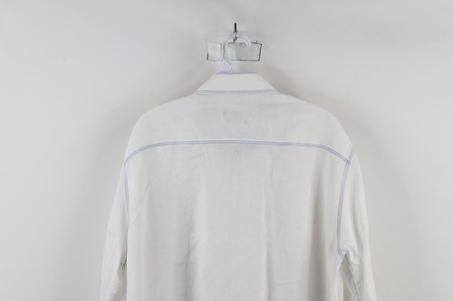 Bugatchi Uomo Mens Large Shaped Fit Sheer Linen Collared Button Shirt White - Picture 13 of 14