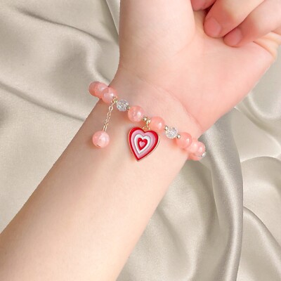 Valentines Gift For Her Him Cute Handmade Bracelet Heart Beaded Stretch SEE NOTE