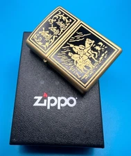 Brand New 2017 ZIPPO Windproof Lighter LA MANCHA Design Black & Gold Case