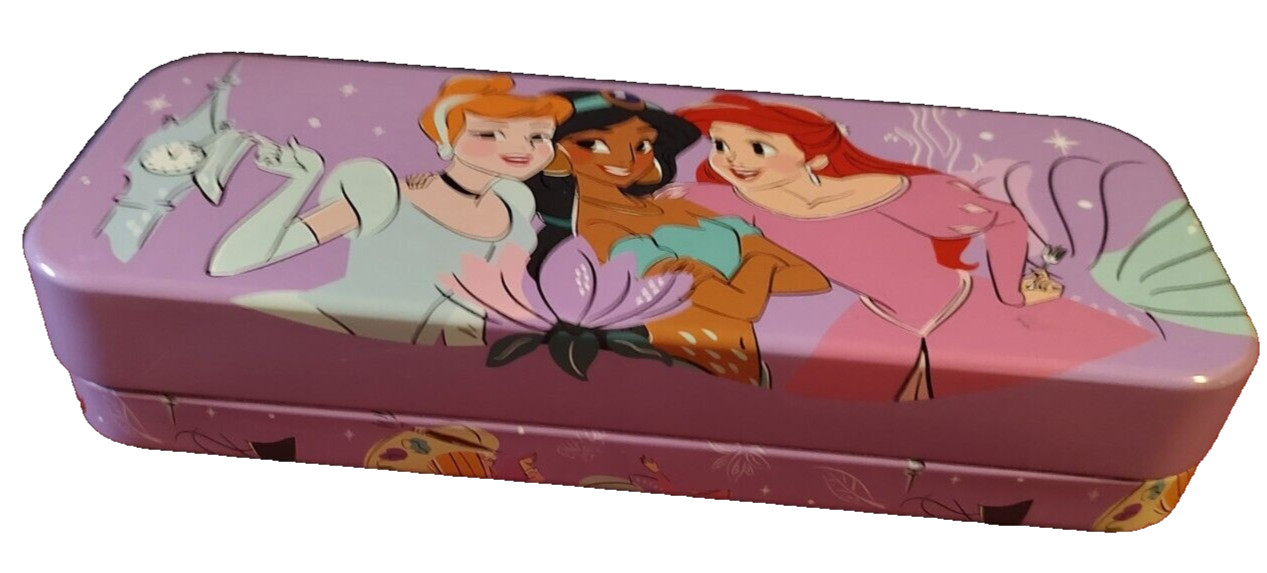 Tin Box Company Pencil Tin Case Disney Princesses Ariel Cinderella Jasmine 3"x8"