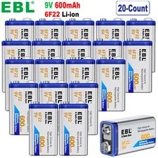 20Pcs 9V 9 Volt Li-ion Rechargeable Batteries 600MAH Lithium Ion Battery Pack
