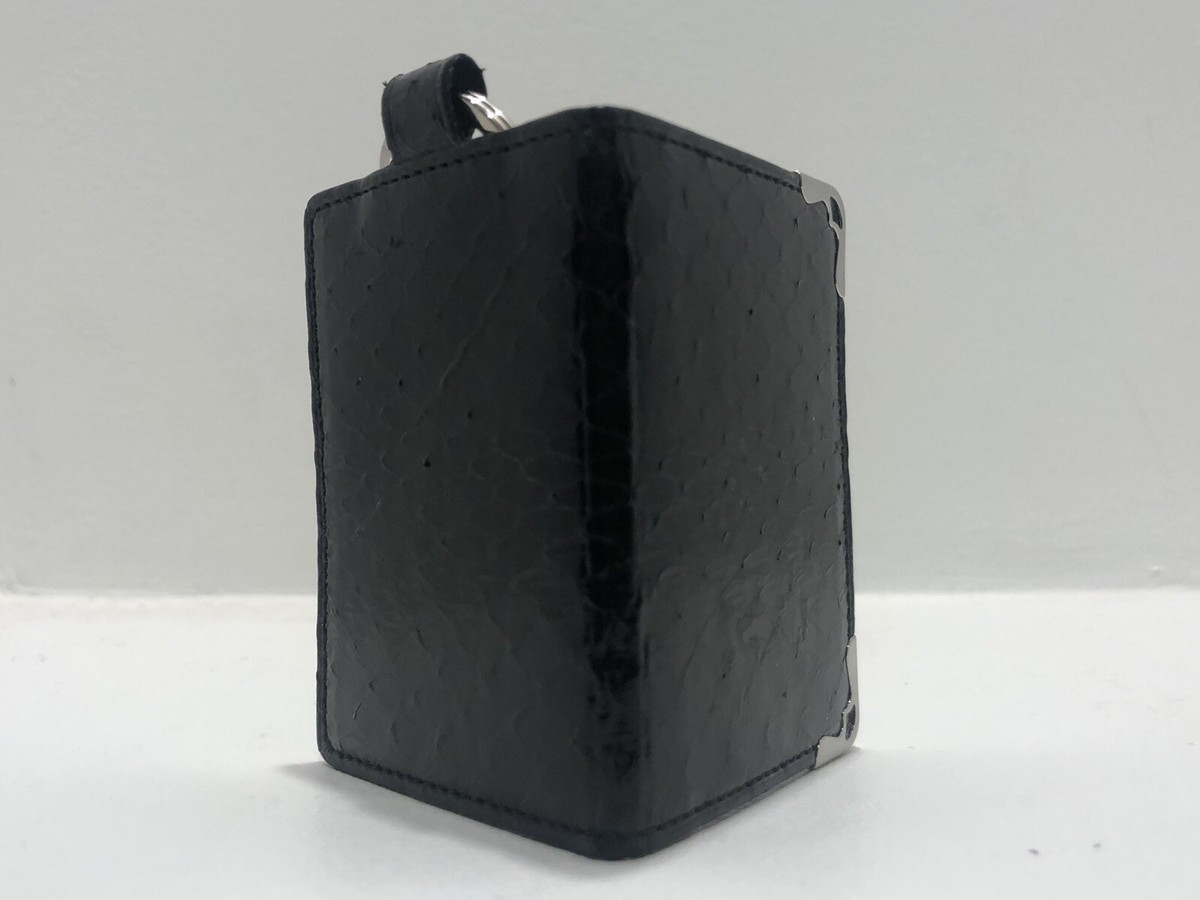 Auth CARTIER Black Snake Leather Key Ring Mini Photo Holder Case