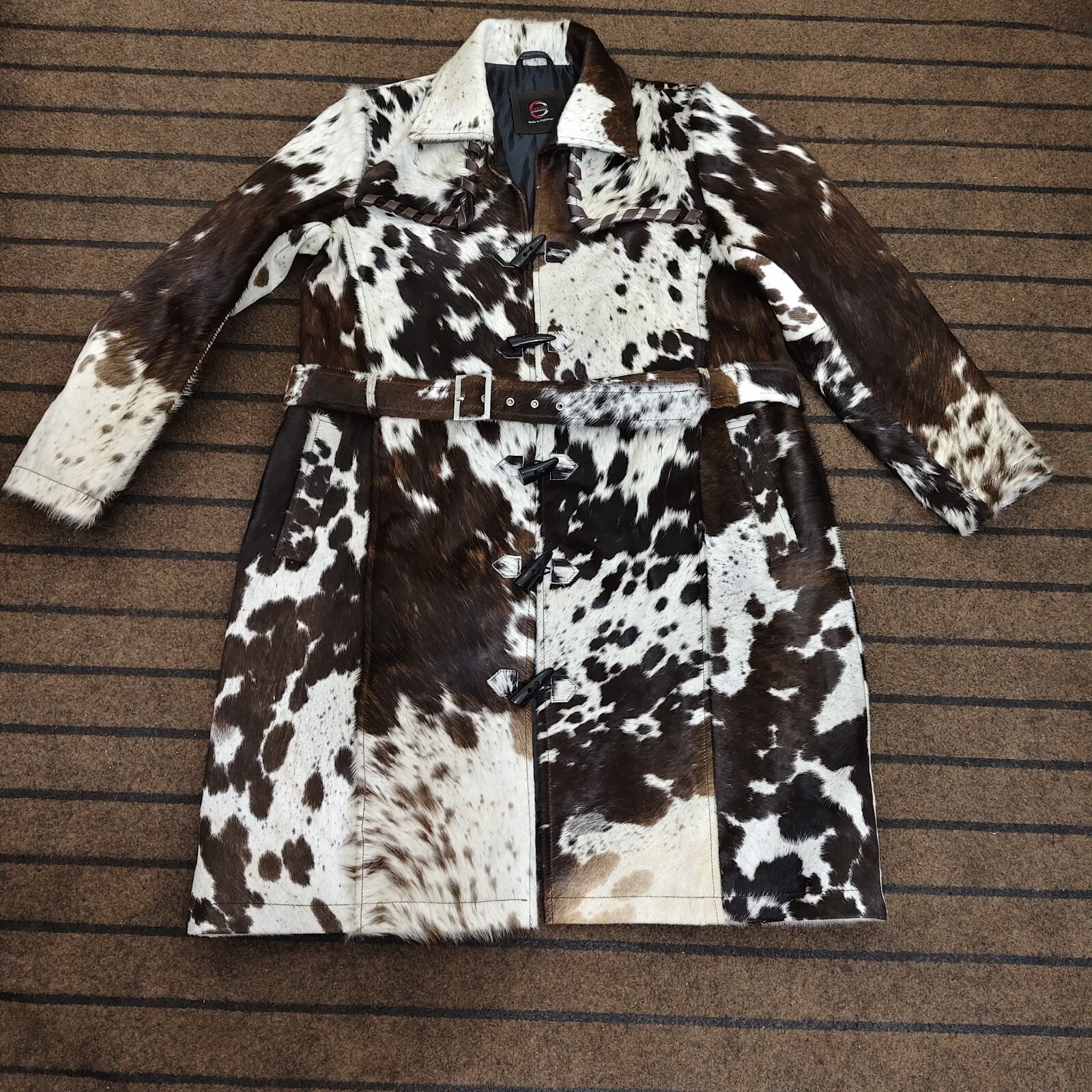 PONY Giacca lunga donna western pelle bovina trench cappotto capelli di cavallo rodeo
