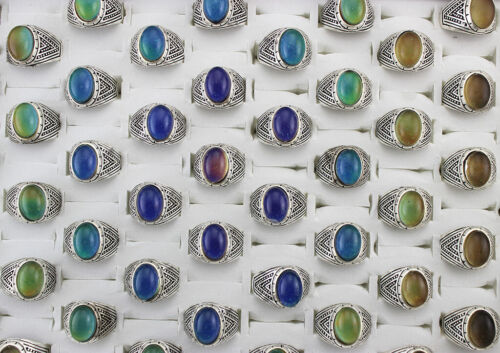 Wholesale Bulk Lots 40pcs Oval Change Color Mood Ring Women Classic Rings - 第 1/12 張圖片